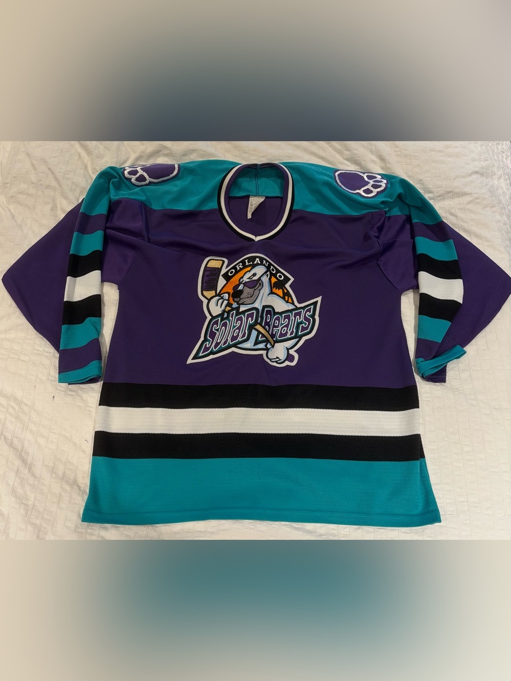 Vintage 90s Orlando Solar Bears IHL Hockey Jersey Bauer Made in Canada Mens Med.